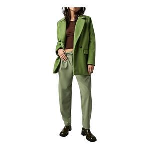 Free People Mari Solid Blazer Peacoat ‎ Double Breasted Textured Oversized Green